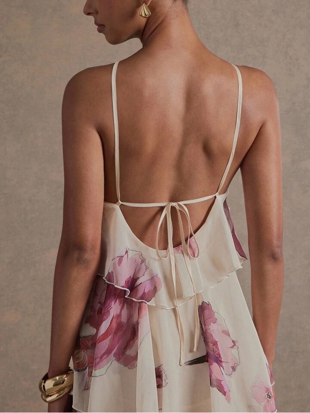 Ivory Floral Tiered Halter Maxi Dress - Picture 6 of 6